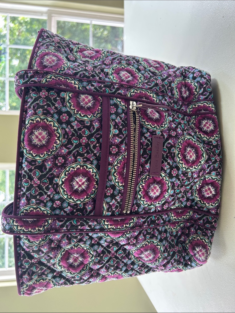 Vera Bradley Quilted Tote in Plum and Teal Medallion Print